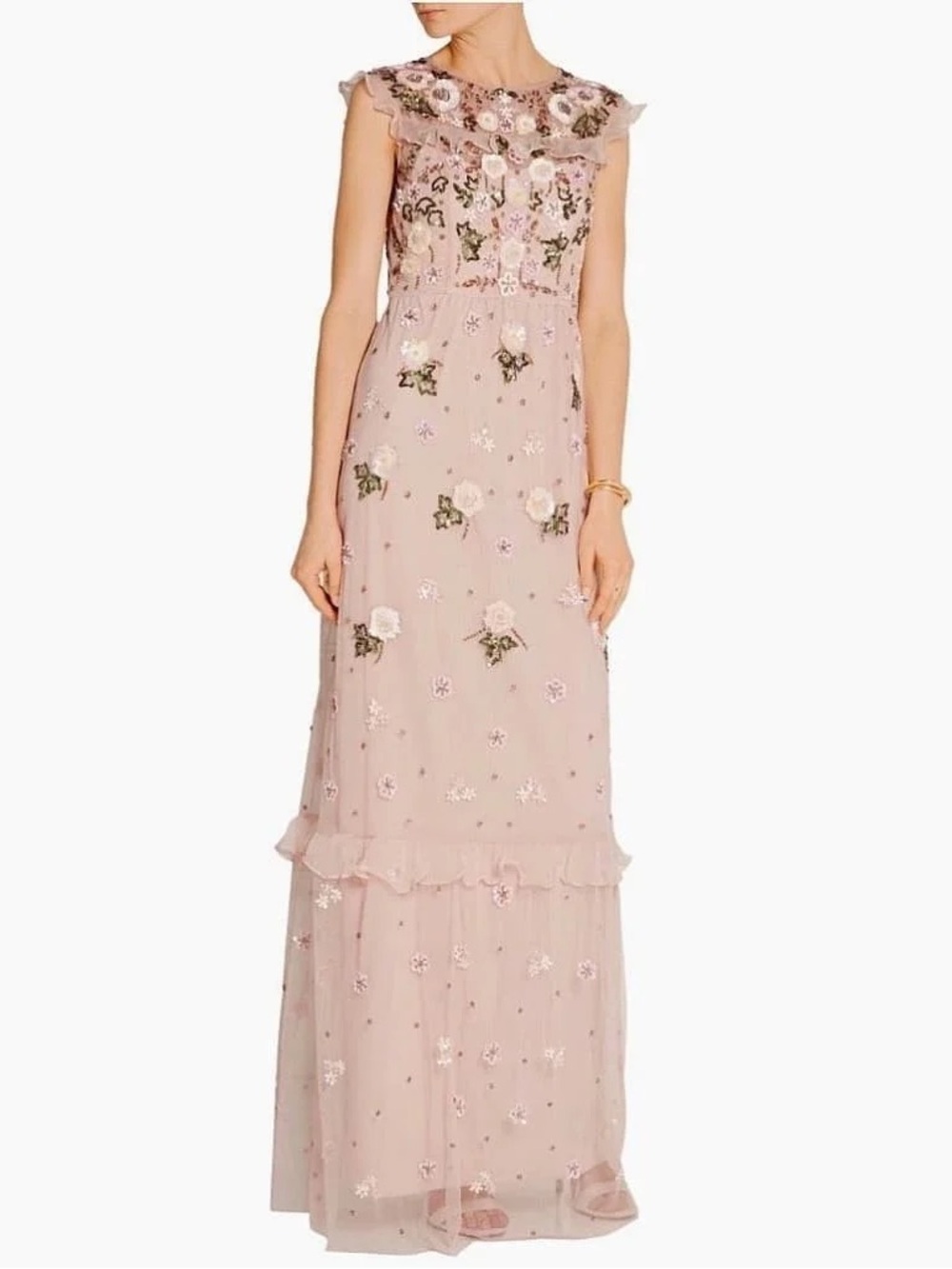 Anthropologie x Needle & Thread Organza Embellished Tulle Dress in Pastel Pink.